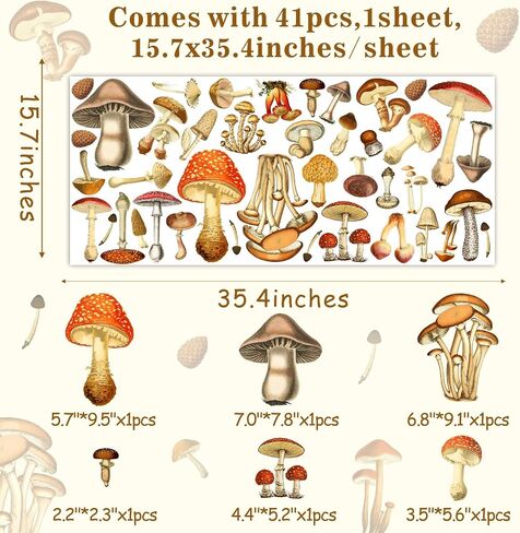 Vintage Mushroom Wall Decals - Peel & Stick Retro Mushroom Wall Stickers - Large, Colorful, Removable for Kids Room & Nursery Decor in Kuwait