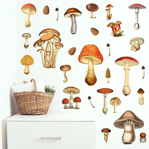 Vintage Mushroom Wall Decals - Peel & Stick Retro Mushroom Wall Stickers - Large, Colorful, Removable for Kids Room & Nursery Decor in Kuwait