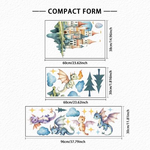 SUPERDANT Flying Dragon Wall Stickers Cartoon Castle Wall Decor Nursery Stickers Dragon DIY Vinyl Murals Peel and Stick Wallpaper Art Decals for Kids Room Playroom Livingroom Baby Room Decor in Saudi Arabia