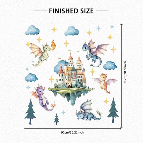SUPERDANT Flying Dragon Wall Stickers Cartoon Castle Wall Decor Nursery Stickers Dragon DIY Vinyl Murals Peel and Stick Wallpaper Art Decals for Kids Room Playroom Livingroom Baby Room Decor in Saudi Arabia