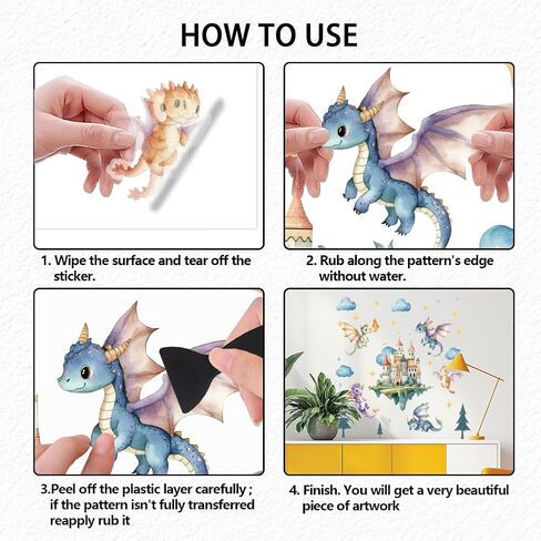 SUPERDANT Flying Dragon Wall Stickers Cartoon Castle Wall Decor Nursery Stickers Dragon DIY Vinyl Murals Peel and Stick Wallpaper Art Decals for Kids Room Playroom Livingroom Baby Room Decor in Saudi Arabia