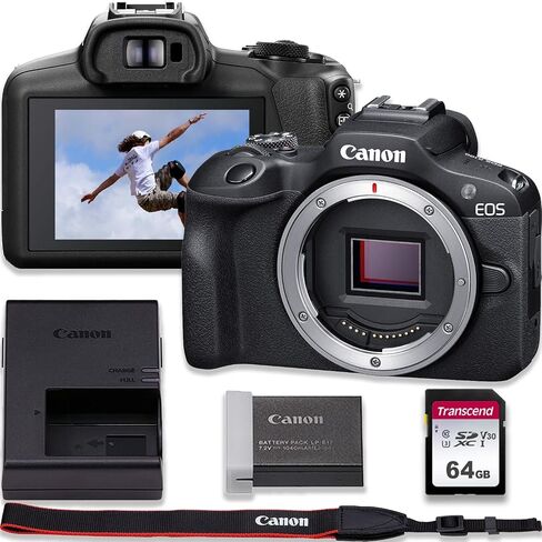 Canon EOS R100 4K تسجيل فيديو للتسجيل المرآة (الجسم) مع بطاقة ذاكرة سريعة 64 جيجابايت ، أسود (متجدد) in Saudi Arabia