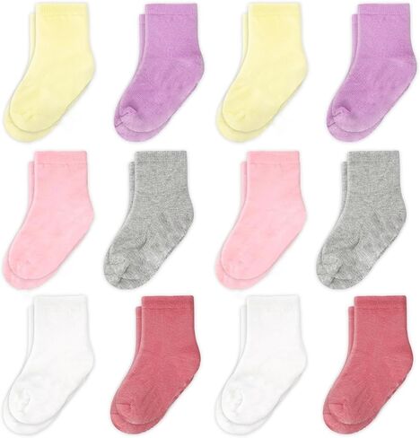 CozyWay Baby & Toddler Socks Crew Comfy Cotton Socks For Girls and Boys Babies Soft & Breathable Infant 3T-5T Pink White Gray 12 Pack in Kuwait