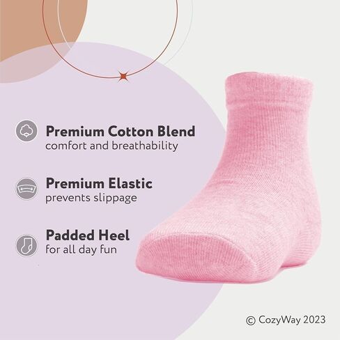 CozyWay Baby & Toddler Socks Crew Comfy Cotton Socks For Girls and Boys Babies Soft & Breathable Infant 3T-5T Pink White Gray 12 Pack in Kuwait