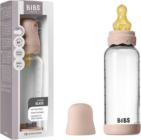 BIBS Boheme Baby Glass Bottle 4 oz /120 ml. Anti-Colic. Round Natural Rubber Latex Nipple. Supports Natural Breastfeeding - Ivory in Saudi Arabia