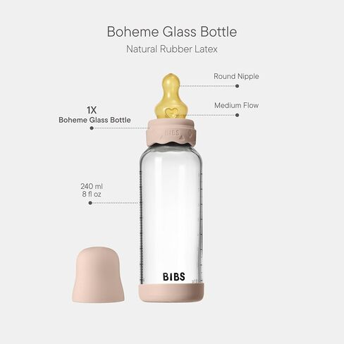 BIBS Boheme Baby Glass Bottle 4 oz /120 ml. Anti-Colic. Round Natural Rubber Latex Nipple. Supports Natural Breastfeeding - Ivory in Saudi Arabia