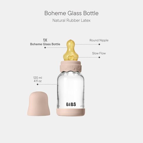 BIBS Boheme Baby Glass Bottle 4 oz /120 ml. Anti-Colic. Round Natural Rubber Latex Nipple. Supports Natural Breastfeeding - Ivory in Saudi Arabia