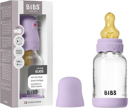 BIBS Boheme Baby Glass Bottle 4 oz /120 ml. Anti-Colic. Round Natural Rubber Latex Nipple. Supports Natural Breastfeeding - Ivory in Saudi Arabia