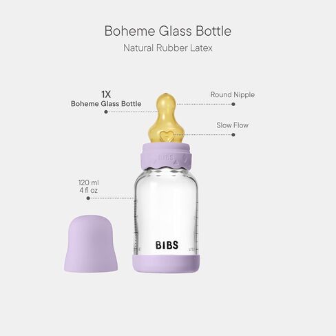 BIBS Boheme Baby Glass Bottle 4 oz /120 ml. Anti-Colic. Round Natural Rubber Latex Nipple. Supports Natural Breastfeeding - Ivory in Saudi Arabia