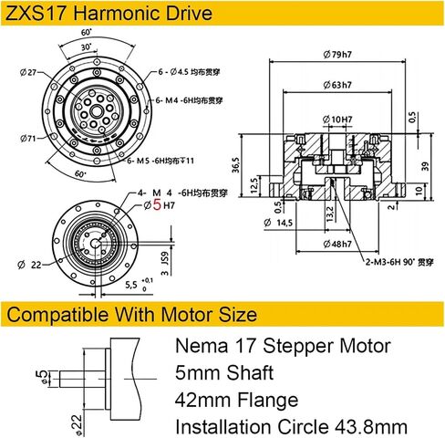 Drive with Flange Plate Cup Type Reducer for Nema17 23 Step 40 60 80mm Flange Servo Motor(ZXS17 for 42mm Step,100 to 1) in Saudi Arabia