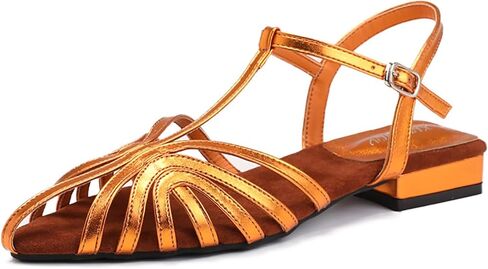 Women'S Strappy Pointed Closed Toe Low Chunky Heel Roman Sandals Fashion Adjustable Buckle Cut Out Cage Comfortable Flat Fisherman Sandals Casual Summer Breathable T Strap Beach Sandals in Kuwait