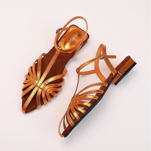 Women'S Strappy Pointed Closed Toe Low Chunky Heel Roman Sandals Fashion Adjustable Buckle Cut Out Cage Comfortable Flat Fisherman Sandals Casual Summer Breathable T Strap Beach Sandals in Kuwait