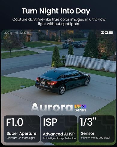 Zosi 4k 8mp 8ch Poe Security Camera System ، 8pcs 3k 5mp C186 Aurora Lux حقيقية كاملة اللون الكاميرات الليلية في الهواء الطلق ، كاميرات سلكية داخلية ، شخص/مركبة ، خفيفة وذرة صفارات الإنذار ، مع 2 تيرابايت من كاميرات الكاميرات in Saudi Arabia