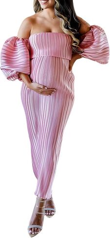 Pink Maternity Dresses for Baby Shower, Off The Shoulder Pregnancy Photoshoot Maxi Gown for Women in Saudi Arabia