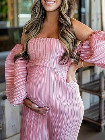 Pink Maternity Dresses for Baby Shower, Off The Shoulder Pregnancy Photoshoot Maxi Gown for Women in Saudi Arabia