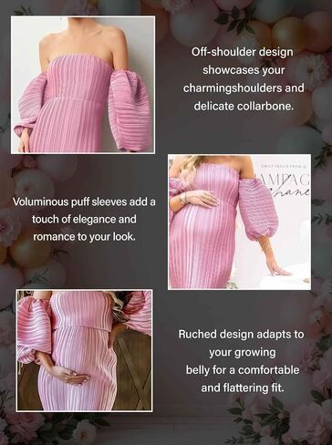 Pink Maternity Dresses for Baby Shower, Off The Shoulder Pregnancy Photoshoot Maxi Gown for Women in Saudi Arabia