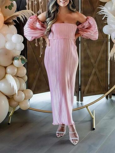 Pink Maternity Dresses for Baby Shower, Off The Shoulder Pregnancy Photoshoot Maxi Gown for Women in Saudi Arabia
