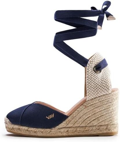 Viscata Culip Canvas Womens Laceup Laceup Espadrilles 3 ½ ½ "كعب الجوت الطبيعي. أسافين مغلقة من النساء المصنوعة من قماش عضوي 100 ٪ ومع إصبع قدم مذهل. in Saudi Arabia