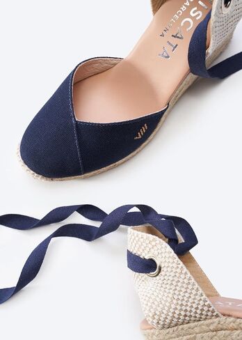 Viscata Culip Canvas Womens Laceup Laceup Espadrilles 3 ½ ½ "كعب الجوت الطبيعي. أسافين مغلقة من النساء المصنوعة من قماش عضوي 100 ٪ ومع إصبع قدم مذهل. in Saudi Arabia