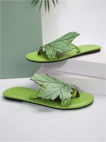 Verdusa Women's Leaf PU Leather Flip Flops Open Toe Slip on Slides Flat Thong Sandals in Saudi Arabia