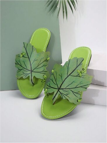 Verdusa Women's Leaf PU Leather Flip Flops Open Toe Slip on Slides Flat Thong Sandals in Saudi Arabia