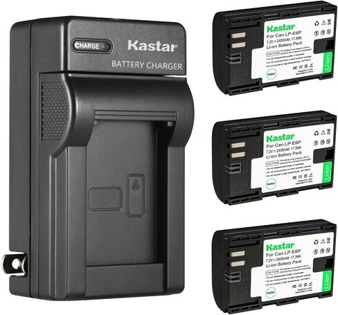 بطارية Kastar 4-Pack LP-E6P واستبدال شاحن الجدار AC لـ Canon LP-E6 LP-E6NH LP-E6P القابلة لإعادة الشحن ، Canon EOS R5 MARK II CAMERANG in Kuwait