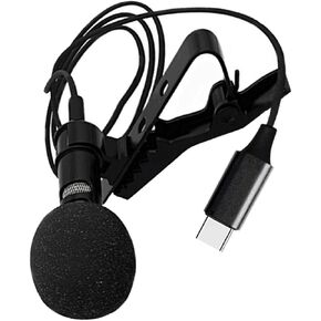Mini Lavalier Microphone with Clip Wired Condenser Mic for Smartphone Type C Compatible Noise Reduction for Vlogging Live Streaming and Gaming Includes PU Bag Black