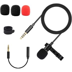 Clip Omnidirectional Lavalier Mic Lightweight Mini Recording Microphone with Jack for Phones and Computers for Interviews and Video Recording Black