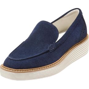 Cole Haan Women's Originalgrand Platform Venetian Loafers Flat, Midnight Moon Suede/Ivory, 5.5
