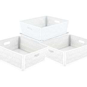 Simplify 2Pk Large Slide 2 Stack It Tote Basket | Storage & Organization | Open Bins with Stackable Capability | Bathroom | Crafts | Pantry | Playroom | Office | Black