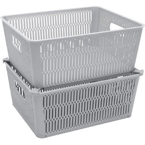 تبسيط 2PK شريحة كبيرة 2 مكدس IT حمل سلة | التخزين والتنظيم | فتح صناديق مع القدرة القابلة للتكديس | الحمام | الحرف | مخزن | غرفة اللعب | مكتب | أسود in Kuwait