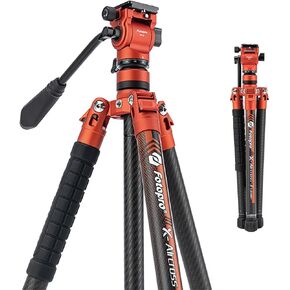 Fotopro 62 Inch Carbon Fiber Tripod 2.3lbs Ultralight Portable Travel Video Tripod for Camera DSLR Lightweight Load up to 22lbs X-Aircross 3 Video Orange