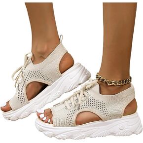 tangchen Muffin Sandals, 2023 New Contrast Paneled Cutout Lace-Up Muffin Sandals, Women Causal Summer Toe Platform Sandals Shoes, Peep Toe Wedges Sandals for Women in Saudi Arabia