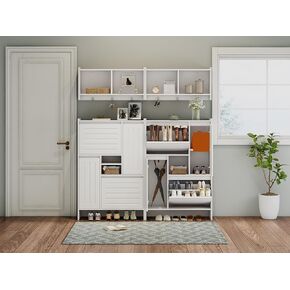 White Multi - Functional Shoe Cabinet with Wall Cabinet - Narrow Storage Organizer for Hallway, Bedroom & Apartment