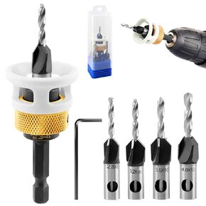 4 pcs countersink bit bit bit bit مع توقف عمق الاحتكاك المنخفض ، HSS M2 بتات رأس مدببة 2.8 مم ، حفر 3.2 مم+ 8 ملم 82 درجة ، حوض عداد 3.5 مم ، حفر 4.0 مم+ 10 مم 82 درجة ، حملة عداد ، 1/4 "سداسي سداسي
