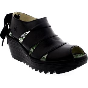 Womens Fly London Yown Rug Leather Actory Peep Toe Teee Heel Sandals