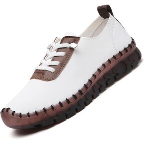 CrazySavage Women's Leather Soft Bottom Flat Loafers Casual Non-Slip Handmade Slip-On Walking Shoes Comfort Driving Orthopedic Pain Relief Lightweight Shoe