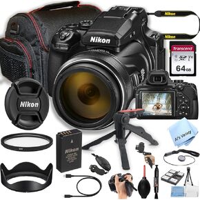 Nikon COOLPIX P1100 Superzoom Digital Camera | 125x,16 MP 4K Video + + 64GB Memory, Case, Gripster Tripod, and More (26pc Camera Bundle) (Renewed)