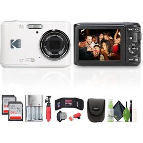 Kodak Pixpro FZ45 Digital Camera (White) Bundle Including: 2X 64 GB Memory Card, Rechargeable Batteries, Camera Case, Flexible Tripod, Card Reader, Card Wallet, Hand Strap, Full Cleaning Kit