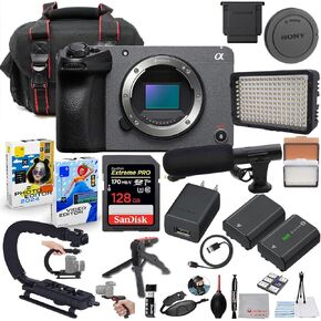حزمة كاميرا السينما الرقمية Sony FX30 فقط حزمة (ILME-FX30B) + حزمة ملحق مع ذاكرة Extreme Pro 128GB ، مصباح LED ، ميكروفون بندقية ، قبضة U-Stabpist