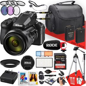 Nikon COOLPIX P950 Digital Camera with NIKKOR 24-2000mm Lens + Rode Microphone + LED Light + 64GB Memory + Monopod + Filters + Tripod + More (30pc Bundle) (Renewed)