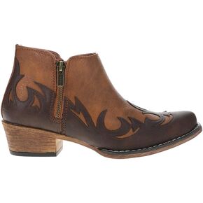 ROPER Womens Lorene Tooled Inlay Snip Toe Casual Boots Ankle Low Heel 1-2" - Brown, White