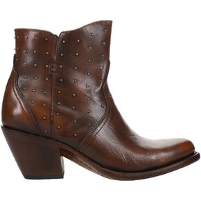 Lucchese Womens Harley Cowhide Studded Round Toe Casual Boots Ankle Mid Heel 2-3" - Black