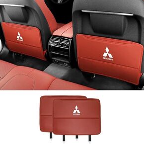 Custom 2PCS Car Kick Mats Back Seat Protector for Mitsubishi Colt 2023-2024, Automotive Leather Back Seat Protector with Storage Bag, Interior Car Accessories,D-Red