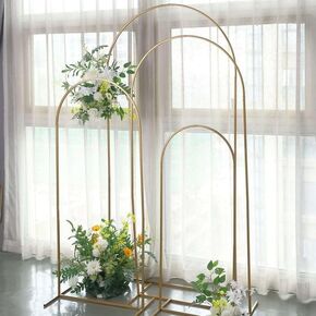 Tableclothsfactory Set of 4 | Gold Metal Frame Wedding Arch, Round Rectangular Backdrop Stand, Floral Display Frame with Semi Circle Top - 4ft, 5ft, 6ft, 7ft