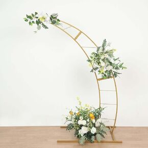Tableclothsfactory 6.5ft Gold Metal Crescent Moon Wedding Arch Photography Backdrop Stand, Curved Design Flower Balloon Frame, Collapsible Arbor Stand with Solid Rectangular Base