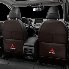 Custom 2PCS Car Kick Mats Back Seat Protector for Mitsubishi Outlander 2022-2024 5-seat 7-seat, Automotive Leather Back Seat Protector with Storage Bag, Interior Car Accessories,B-Brown