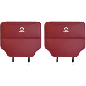 Custom 2PCS Car Kick Mats Back Seat Protector for Mazda 2 2015-2022, Automotive Leather Back Seat Protector with Storage Bag, Interior Car Accessories,D-Red