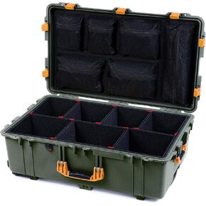 ColorCase Pelican 1650 Case OD Green - Large Sized Waterproof Rolling Case with TrekPak Divider System & Mesh Lid Organizer - Black Handles & Latches