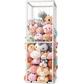 Stuffed Animal Zoo Storage - Tall PVC Material Toy Organizer with Elastic Cords & Shelf, Space-Saving Plushie Playhouse for Nursery, Playroom, Kids Bedroom - Easy Assembly